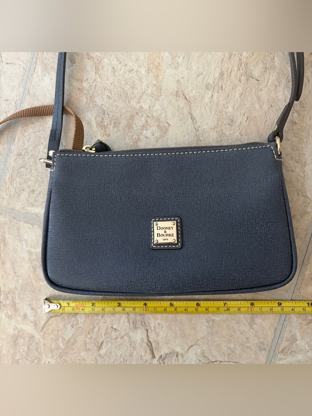 Dooney & Bourke Mini Crossbody Bag Navy Blue Saffiano Leather Gold Hardware Y2K - Picture 5 of 10